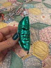 Vintage West Germany Man In The Moon Face Ornament Inge-Glas Green Silver picture
