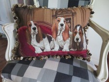 Vintage Aubusson style Basset Hounds on a Victorian Sofa Needlepoint Pillow picture