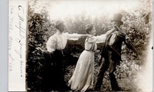 SILLY SHOT POSED ACT c1910 postcard portrait real photo rppc unusual costume picture