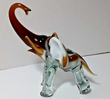 Art Glass Elephant Hand Blown Brown White Good Luck Figurine Paperweight 6