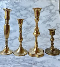 Lot of 4 Vintage Mismatched Solid Brass Candle Holder Candlesticks picture