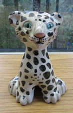 Vtg Hungary Pottery Snow Leopard Margit Izsepy Cat Signed Terra Cotta Very HTF picture