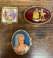 Estate Set of 3 Miniature Gold-Tone & Porcelain Trinket Snuff Boxes 144  picture