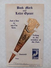 1933 CHICAGO WORLDS FAIR BRASS LETTER OPENER BOOK MARK UNUSED ON ORIGINAL CARD picture