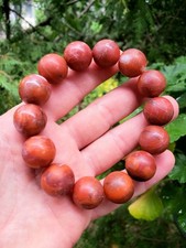 Beautiful Old Chinese Baoshan Nanhong Agate Raw Skin Bead Bracelet Very Rare picture