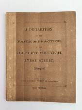 1856 antique BAPTIST CHURCH byrom street liverpool FAITH PRACTICE booklet picture