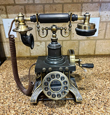 Antique-Style Candlestick Telephone Rotary Dial w/ Handset & Crank picture