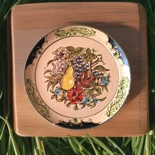 1950s Japanese Tole Hand Painted Fruit Floral Plate Tray Paper Mache Cottage VTG picture