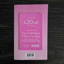 Victoria's Secret PINK Bonus Card $20 off $50 & Mist/Lotion Coupons 10/1 -12 picture