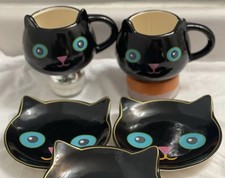 Black Siamese Cat Coffee/tea Mug & Plate Set Ceramic 2 Plates 2 Cups picture
