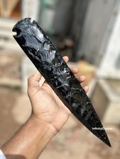 14” Large Black Obsidian Arrowhead Spearhead Blade – Handcrafted Volcanic Glass. picture