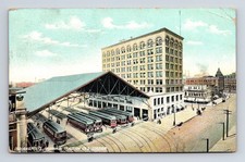 1907 Terminal Traction Co Trolley Car Train Station Indianapolis IN Postcard picture