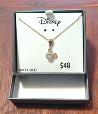 Disney Mickey Mouse 10KT Gold CZ Pendant w/10k gold chain and original GF chain. picture