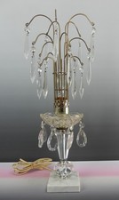 Vtge Hollywood Regency Crystal Prism Waterfall Accent Table Lamp w/Marbel Base picture