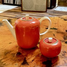 Gio Ponti Giovanni Richard Genori Teapot and Sugar Bowl Burnt Orange Tangerine picture