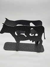 Vintage LaserMach Metal Cow Napkin Holder Black Hammered Metal Farmhouse Country picture