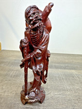 Vtg Old Hand Carved Wooden Chinese Statue Base God Li Tieguai 8 Immortals 8”Tall picture