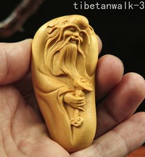 7 * 3.8 * 2.5 CM Hand Carved Wood Carving Netsuke - God of Longevity picture