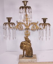 Antique Brass 3 Light Girandole Courtier and Lady with Prisms picture