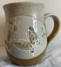 Art Pottery Mug Cup Tea with Butterflies Signed Brown Beige EUC 12 Oz. Butterfly picture