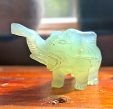 Jade Carved Elephant Figurine Statue with Raised Trunk Approx 2inx3.5 picture