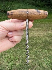 Antique C.T. Williamson’s Corkscrew Old Wood T Handle Bottle Opener Collectible picture