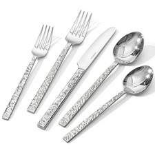 KINGSTONE 40 Pcs Hammered Silverware Set for 8, 18/10 Stainless Steel Heavy D... picture