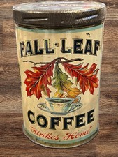 Rare Antique Fall-Leaf Coffee Tin Can 1lb Lithographed Henry Soodsma NJ Tins Old picture