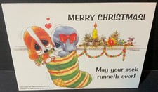 VTG Giordano Christmas Postcard Sad Sam & Honey in Stocking Dogs Mouse UNUSED picture