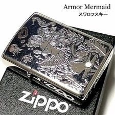Zippo Armor Mermaid Swarovski Silver Mirror Processing Etching Lighter Japan New picture