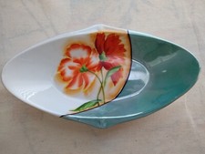 Noritake Blue Lusterware Handpainted Poppies Oval Boat Server Dish Blemish Vtg picture