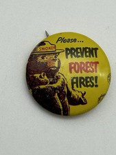 Vintage Litho Smokey the Bear Pin Tin Button 70s Prevent Forest Fires Green Duck picture