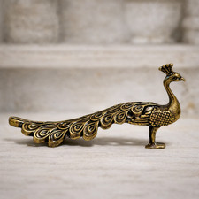 Vintage Czech Metal Peacock Figurine Handmade 1980 Brass Bird Decor 4.5in Statue picture