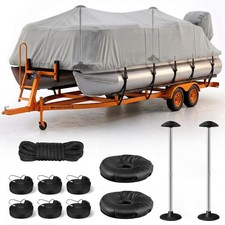 1200D Pontoon Boat Cover 17-20ft with 2 Adjustable Support Poles, Gray | Wate... picture
