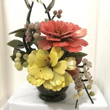 Vintage Chinese Jade Floral And Fruit Centerpiece W/other Semi-Precious Stones picture