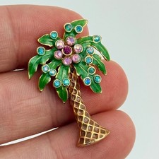 Vtg Nina Ricci Avon Brooch Pin Palm Tree Rhinestone Christmas in Florida Enamel picture