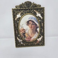 Vintage Italian Ornate Brass-Tone Picture Frame Oval Made in Italy picture
