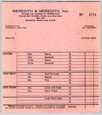 SET/3 OYSTER BILLHEADS*MEREDITH INC*WINGATE MD*CRAB MEAT PACKERS & SHIPPERS picture