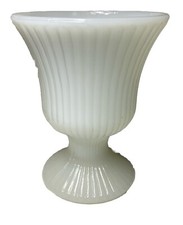 Vintage E.O. Brody Ribbed Milk Glass Pedestal Vase M7000 Planter 5 1/2” vg picture