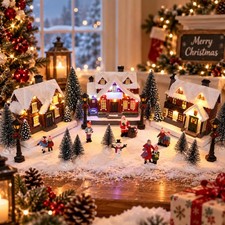 MEETYAMOR 25 PCS Lighted Christmas Village Houses & Figurines Set picture