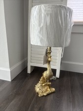 New Karma Home KH Stunning Gold Peacock Table Lamp White Fringe Shade (35