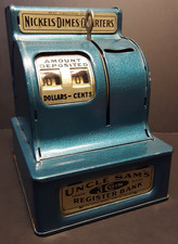 ViNTAGE UNCLE SAM'S 3 COiN REGiSTER METAL COiN BANK DURABLE TOY & NOVELTY CORP. picture