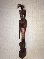 VTG African Hand Crafted Wooden Statue 2 Heads 2 Pcs Make 1 Piece 17” Tall picture