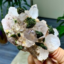 262G Natural beautiful epidote quartz with Crystal garden quartz Specimen picture