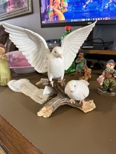 Vtg 1985 Homco Masterpiece Porcelain White Doves On Limb Figurine W/Wood Base picture
