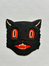 Antique Vintage Halloween H E Luhrs Black Cat Die Cut Cardboard picture