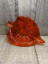 8” orange glass leaf shaped Candy bowl Trinket  dish picture