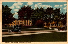 RARE VIEW- OLD CAR IN FRONT OF HINSDALE SANITARIUM-HINSDALE IL -WB POSTCARD BK87 picture
