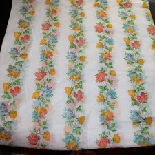 3 yd Vintage Cotton Organdy Fabric Sheer Floral Orange Yellow Blue Green White picture