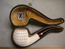 SMS Lattice Carved Bent Apple Meerschaum Pipe picture